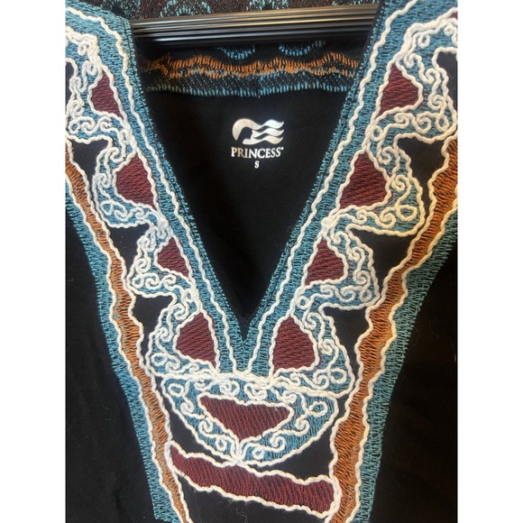 Princess Cruise Line Swim‎ Cover Up Women's Small Black Turquoise Embroidered - Picture 2 of 10